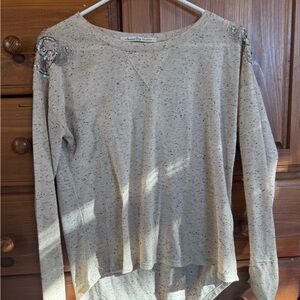 American Rag Speckled Beige Embellished Shoulder Top